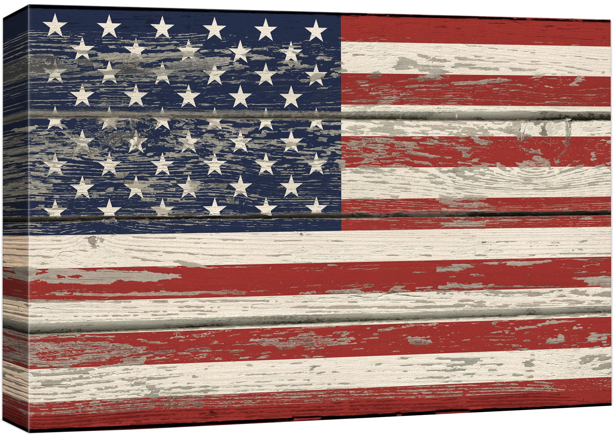 Vintage USA Flag Canvas Print on Wood Panels, 12" x 18"