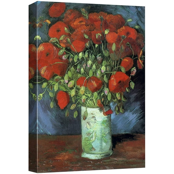 wall26 Canvas Print Wall Art Vase with Red Poppy Flowers by Vincent Van Gogh Classic Historic Illustrations Fine Art Decorative Rustic Multicolor Colorful for Living Room, Bedroom, Office - 12"x