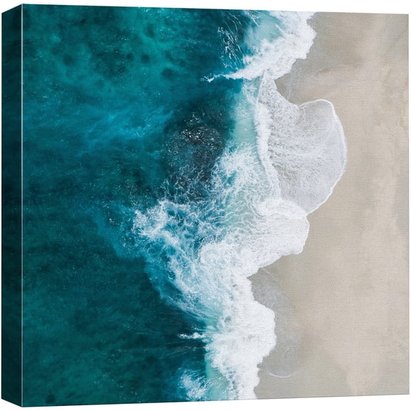 wall26 Canvas Print Wall Art Vibrant Blue Waves on White Beach Nature Wilderness Photography Realism Chic Scenic Relax/Calm Multicolor for Living Room, Bedroom, Office - 24"x24"