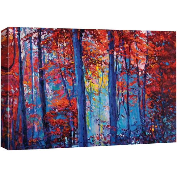 wall26 Canvas Print Wall Art Vibrant Blue &amp; Red Autumn Paint Stroke Forest Nature Wilderness Illustrations Modern Art Landscape Relax/Calm Multicolor for Living Room, Bedroom, Office - 32"x4
