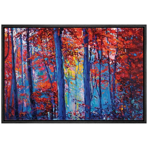 wall26 Canvas Print Wall Art Vibrant Blue &amp; Red Autumn Paint Stroke Forest Nature Wilderness Illustrations Modern Art Landscape Relax/Calm Multicolor for Living Room, Bedroom, Office - 24"x3