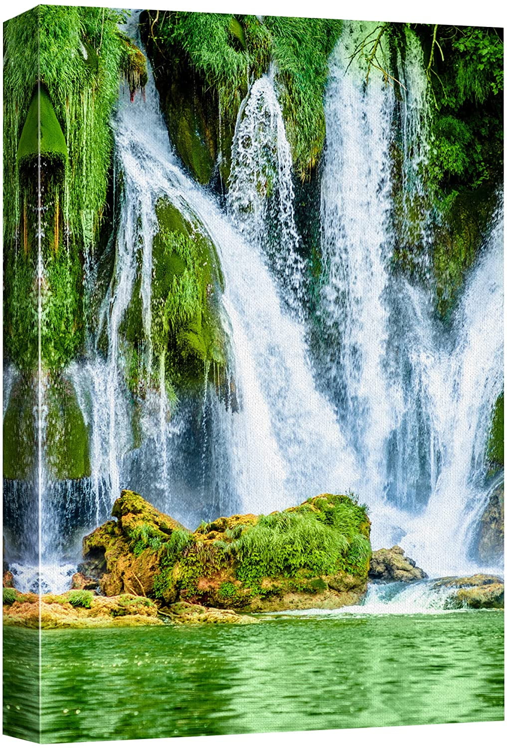 wall26 Canvas Print Wall Art Vibrant Green Jungle Forest Waterfall