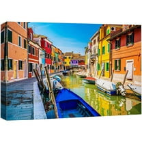 wall26 Canvas Print Wall Art Vibrant Neon Venice Italy Canal Boats Nature Wilderness Photography Realism Rustic Scenic Landscape Earth Panorama Colorful for Living Room, Bedroom, Office - 12"x18