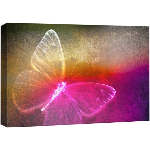 wall26 Canvas Print Wall Art Vibrant Neon Yellow & Purple Butterfly Insects Animals Digital Art Modern Art Chic Portrait Colorful Multicolor Dark for Living Room, Bedroom, Office - 24"x36&qu