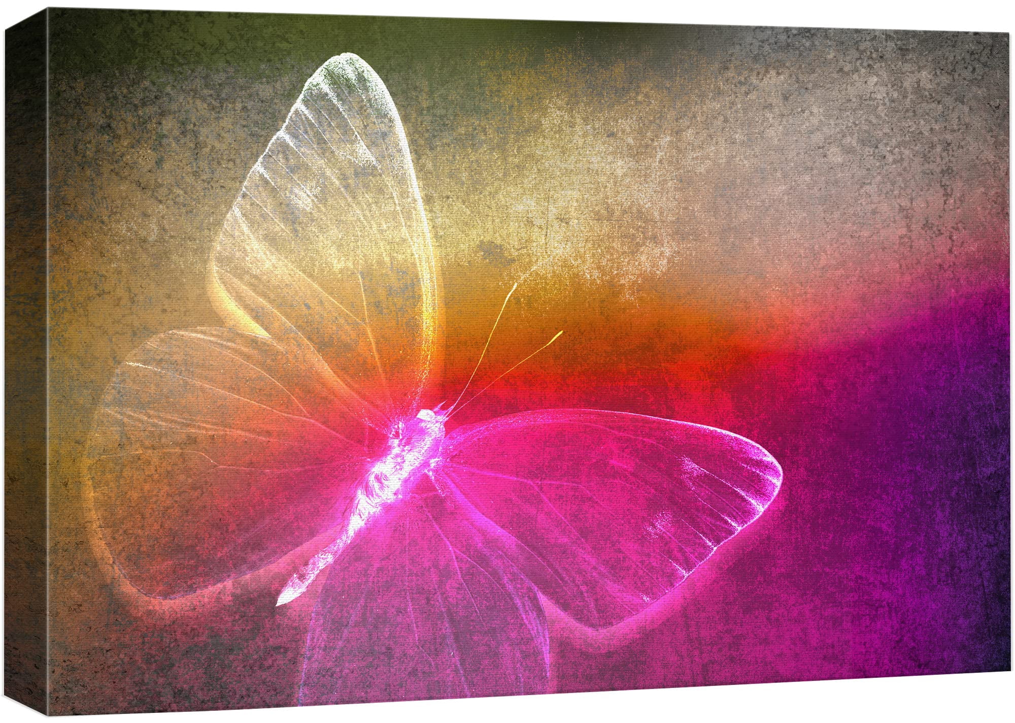 wall26 Canvas Print Wall Art Vibrant Neon Yellow & Purple Butterfly ...