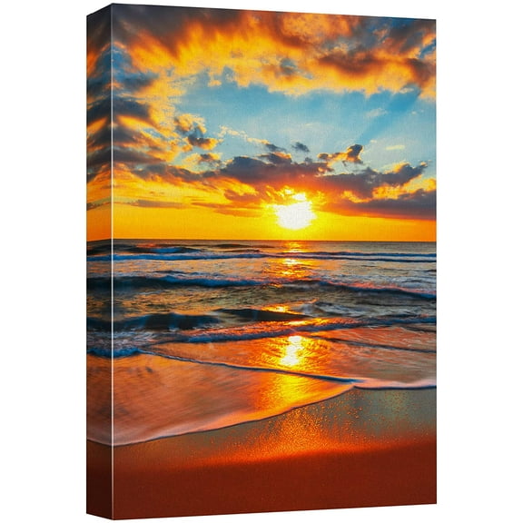 wall26 Canvas Print Wall Art Vibrant Ocean Beach Paradise Sunset Sky Nature Wilderness Photography Realism Decorative Landscape Relax/Calm Zen Multicolor for Living Room, Bedroom, Office - 24"x3