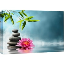 wall26 Canvas Print Wall Art Vibrant Pink Water Lily Zen Meditation Massage Stones Leaf Nature Wilderness Photography Realism Landscape Colorful Multicolor for Living Room, Bedroom, Office - 24"