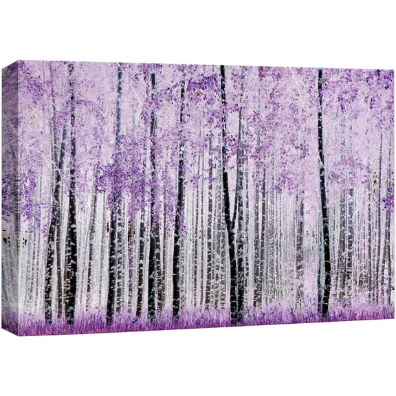 wall26 Canvas Print Wall Art Vibrant Purple &amp; White Spring Paint Stroke Forest Nature Wilderness Illustrations Modern Art Landscape Relax/Calm Multicolor for Living Room, Bedroom, Office - 12&quo