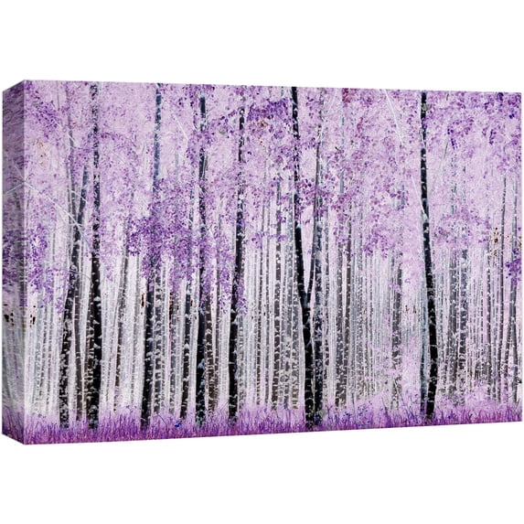 wall26 Canvas Print Wall Art Vibrant Purple & White Spring Paint Stroke Forest Nature Wilderness Illustrations Modern Art Landscape Relax/Calm Multicolor for Living Room, Bedroom, Office - 12&quo