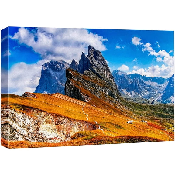 wall26 Canvas Print Wall Art Vibrant Red Green Mountain Valley Sky Nature Wilderness Photography Realism Rustic Scenic Landscape Zen Colorful for Living Room, Bedroom, Office - 16x24 inches