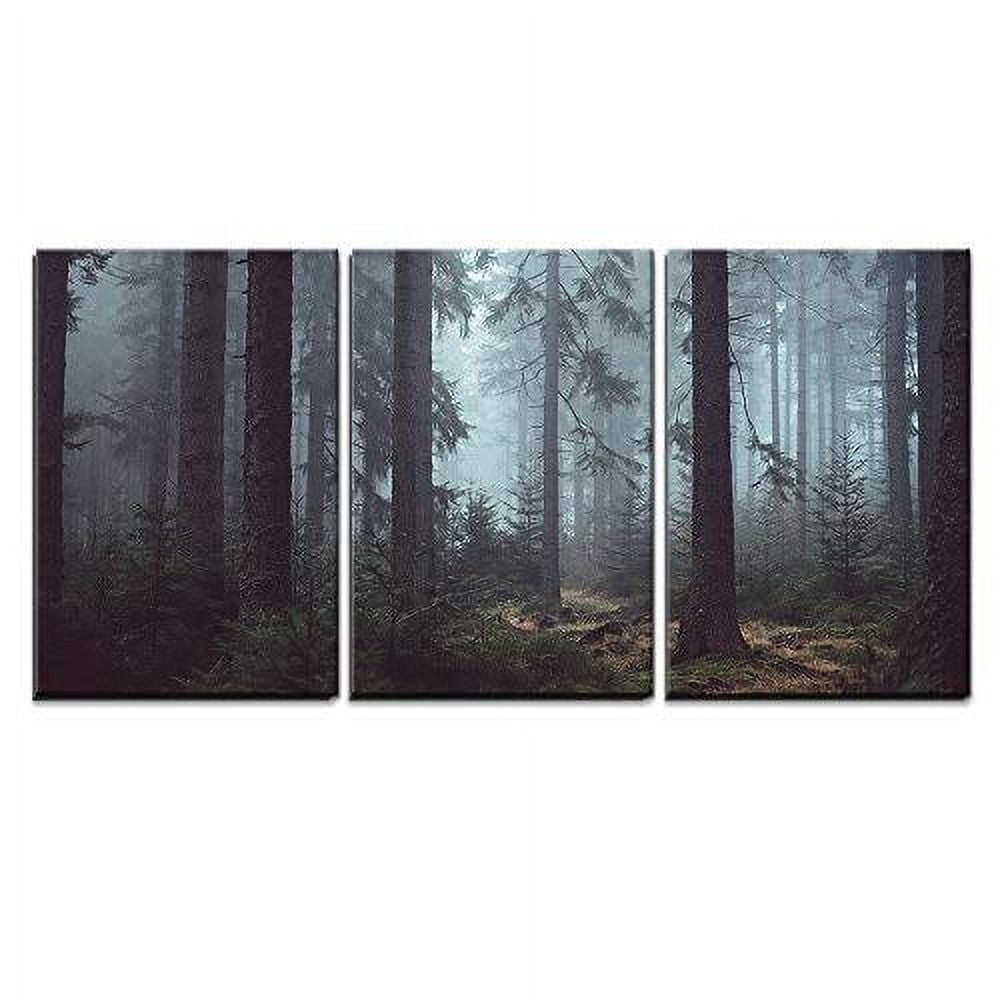 wall26 Canvas Print Wall Art View of Foggy Misty Pine Tree Forest ...