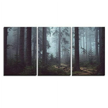 wall26 Canvas Print Wall Art View of Foggy Misty Pine Tree Forest Nature Wilderness Photography Modern Art Rustic Scenic Relax/Calm Multicolor for Living Room, Bedroom, Office - 24&quot;x36&quot;x3