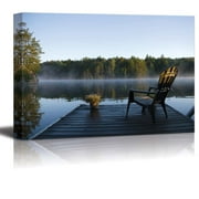 wall26 Canvas Print Wall Art View of The Lake at Dawn Nature Wilderness Photography Realism Rustic Scenic Relax/Calm Multicolor Zen Colorful for Living Room, Bedroom, Office - 24"x36"