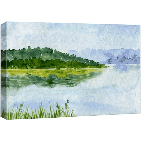 wall26 Canvas Print Wall Art View of The Lake Near Forest Nature Wilderness Watercolor Modern Art Rustic Scenic Colorful Multicolor Cool Zen for Living Room, Bedroom, Office - 24"x36"