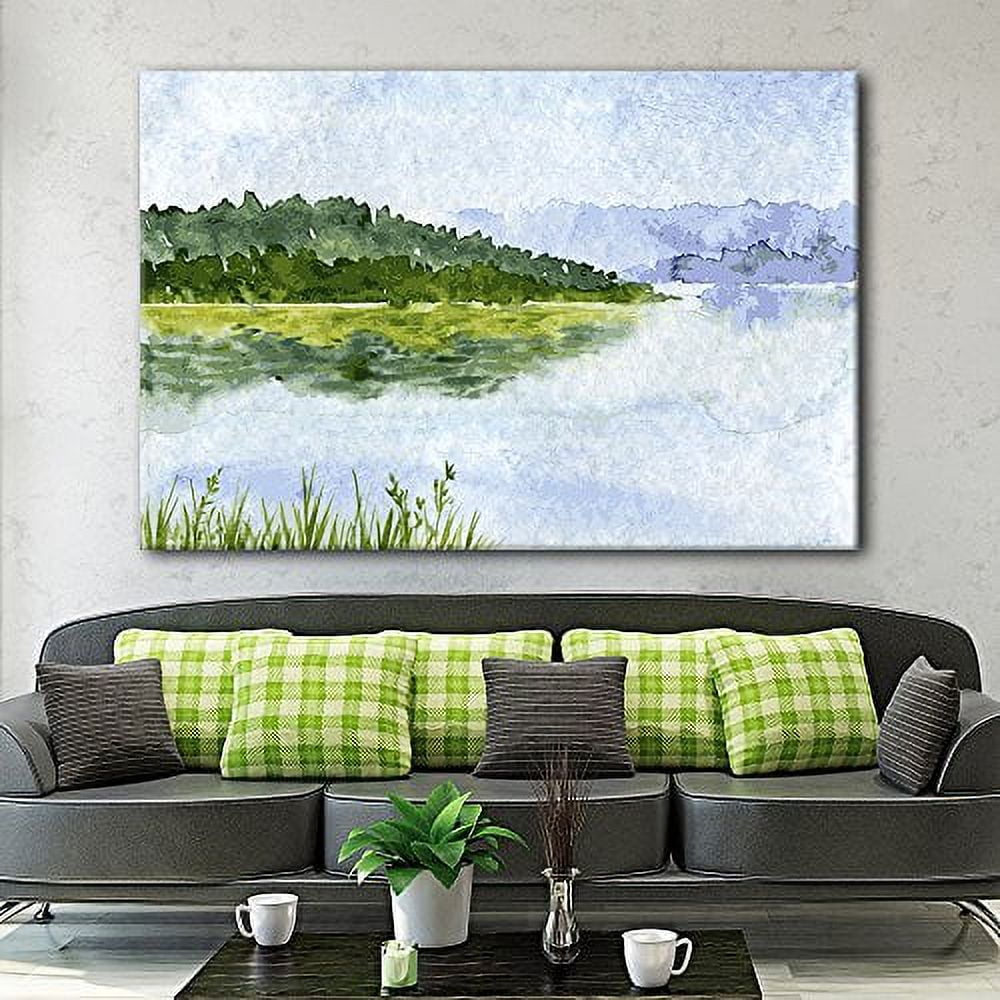 wall26 Canvas Print Wall Art View of The Lake Near Forest Nature Wilderness  Watercolor Modern Art Rustic Scenic Colorful Multicolor Cool Zen for Living  Room, Bedroom, Office 24quot;x36quot;