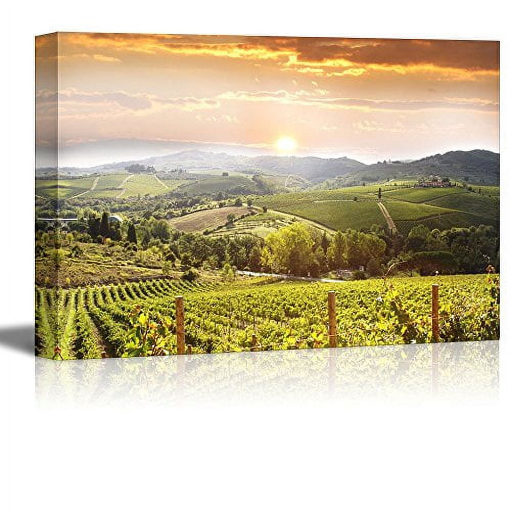 Tuscany Vineyard Sunset Landscape Canvas Print Wall Art