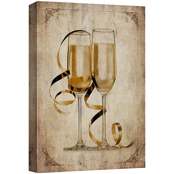 wall26 Canvas Print Wall Art Vintage Confetti Champagne Glasses Drinks &amp; Cocktails Alcohol Digital Art Modern Art Decorative Bohemian Chic Kitchen/Food for Living Room, Bedroom, Office - 24"
