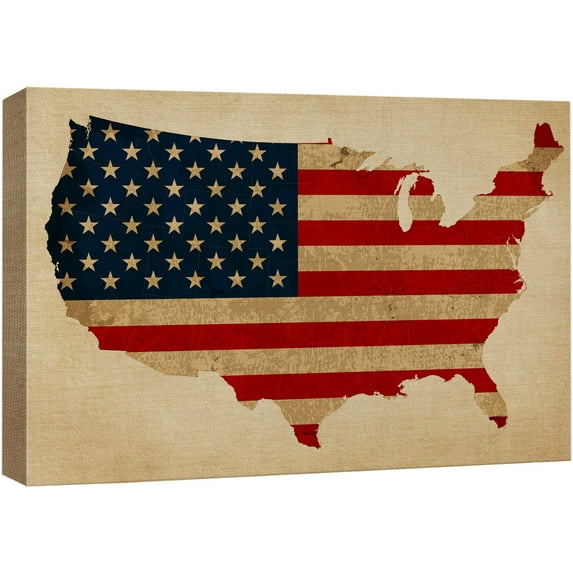 wall26 Canvas Print Wall Art Vintage Flag Over United States of America Architecture &amp; Maps Cultural Illustrations Modern Art Traditional Multicolor for Living Room, Bedroom, Office - 32"x48