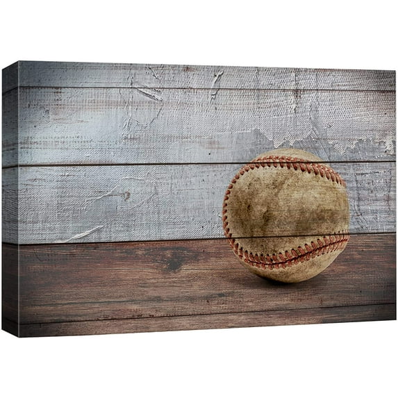 wall26 Canvas Print Wall Art Vintage Gray Wood Panel Retro Baseball Sports & Fitness Athletes Digital Art Realism Boy's Bedroom Decorative Urban Rustic for Living Room, Bedroom, Office - 16"