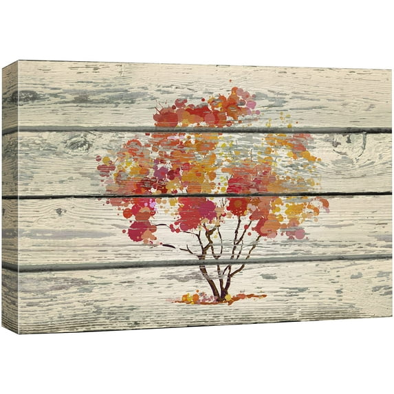 wall26 Canvas Print Wall Art Vintage Red & Orange Tree on Wood Panels Floral Plants Illustrations Modern Art Rustic Scenic Relax/Calm Multicolor for Living Room, Bedroom, Office - 12"x18&quo