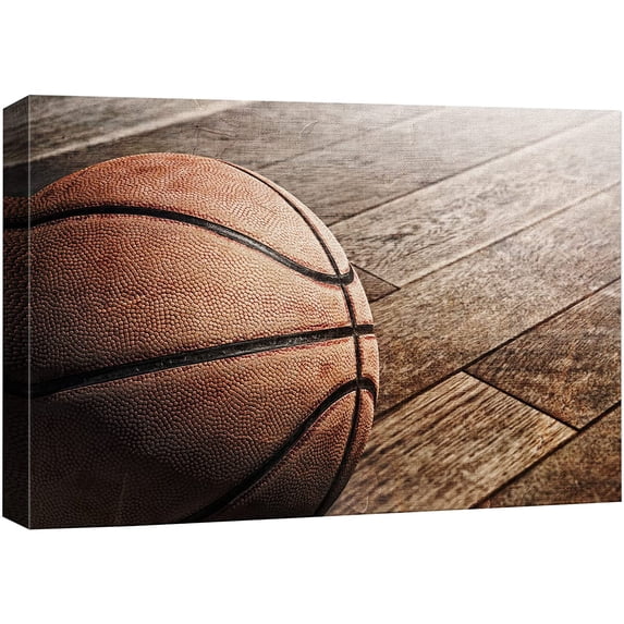wall26 Canvas Print Wall Art Vintage Retro Basketball Wood Grain Panels Sports & Fitness Athletes Photography Realism Boy's Bedroom Decorative Urban Rustic for Living Room, Bedroom, Office - 32&q