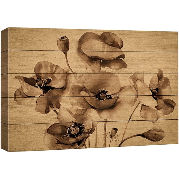 wall26 Canvas Print Wall Art Vintage Retro Classic Ink Orchid Flowers Nature Wilderness Wood Panels Modern Art Multicolor Zen Rustic Decorative Relax/Calm for Living Room, Bedroom, Office - 12"x