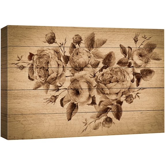 wall26 Canvas Print Wall Art Vintage Retro Classic Ink Rose Flowers Nature Wilderness Wood Panels Modern Art Multicolor Zen Rustic Decorative Relax/Calm for Living Room, Bedroom, Office - 12"x18