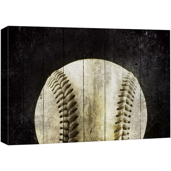 wall26 Canvas Print Wall Art Vintage Retro Dark Wood Panel Baseball Sports &amp; Fitness Athletes Digital Art Realism Boy's Bedroom Decorative Urban Rustic for Living Room, Bedroom, Office - 24"