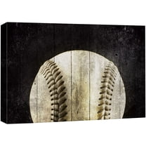 wall26 Canvas Print Wall Art Vintage Retro Dark Wood Panel Baseball Sports & Fitness Athletes Digital Art Realism Boy's Bedroom Decorative Urban Rustic for Living Room, Bedroom, Office - 24"