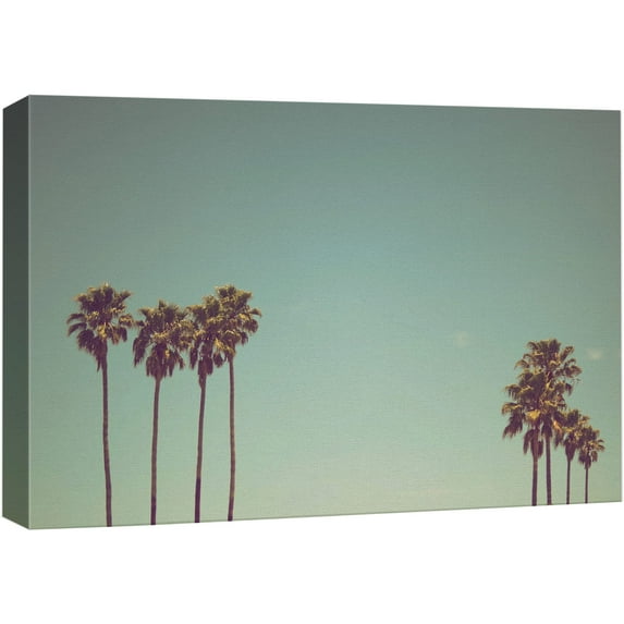 wall26 Canvas Print Wall Art Vintage Style Palm Trees &amp; Teal Sky Floral Plants Photography Realism Rustic Scenic Colorful Multicolor Ultra for Living Room, Bedroom, Office - 12"x18"