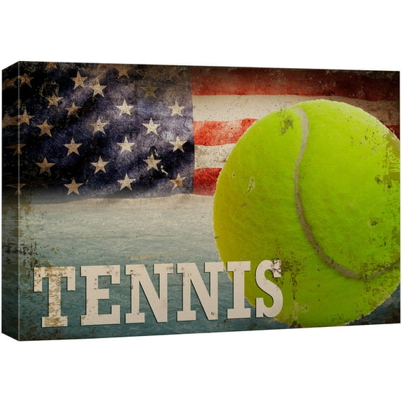 wall26 Canvas Print Wall Art Vintage Tennis Ball & American Flag Sports Athletes Photography Modern Art Contemporary Scenic Urban Multicolor for Living Room, Bedroom, Office - 16"x24"