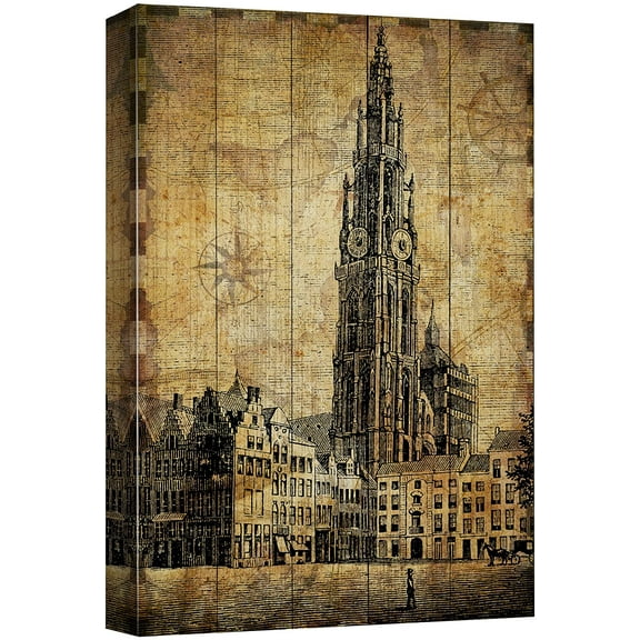 wall26 Canvas Print Wall Art Vintage Wood Panel Big Ben Clock England Architecture &amp; Maps Landmarks Digital Art Modern Art Decorative Scenic Urban Bohemian for Living Room, Bedroom, Office - 16&q