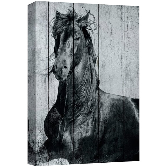 wall26 Canvas Print Wall Art Vintage Wood Panel Duotone Farm Horse Nature Animals Digital Art Realism Decorative Farmhouse Zen Rustic Multicolor Wildlife for Living Room, Bedroom, Office - 24"x3