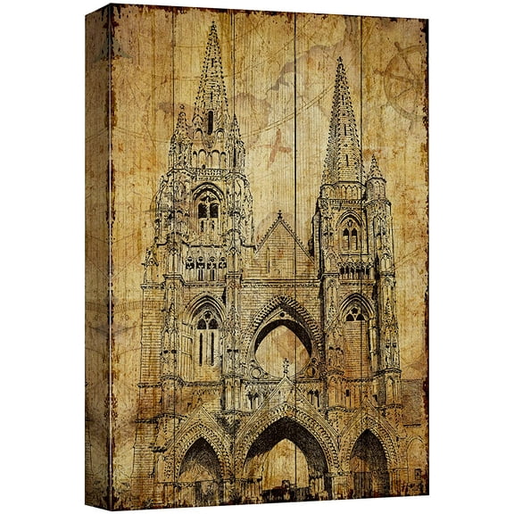 wall26 Canvas Print Wall Art Vintage Wood Panel Notre Dame Cathedral Architecture &amp; Maps Landmarks Digital Art Modern Art Decorative Scenic Urban Bohemian for Living Room, Bedroom, Office - 24&qu