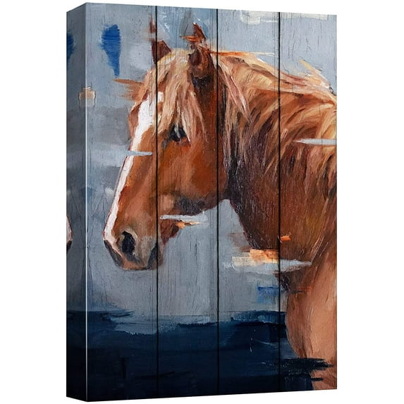 wall26 Canvas Print Wall Art Vintage Wood Panel Pastel Brown Horse Nature Animals Digital Art Realism Decorative Farmhouse Zen Rustic Multicolor Wildlife for Living Room, Bedroom, Office - 24"x3