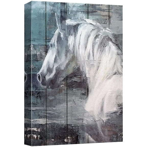 wall26 Canvas Print Wall Art Vintage Wood Panel Pastel White Horse Nature Animals Digital Art Realism Decorative Farmhouse Zen Rustic Multicolor Wildlife for Living Room, Bedroom, Office - 12"x1