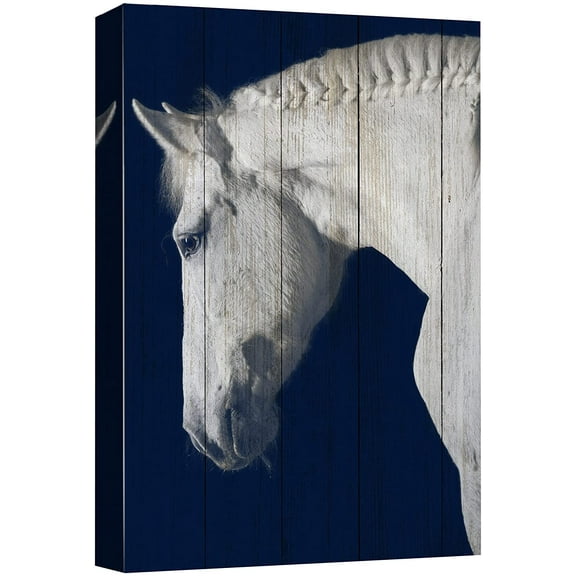 wall26 Canvas Print Wall Art Vintage Wood Panel White Stallion Horse Nature Animals Digital Art Realism Decorative Farmhouse Zen Rustic Multicolor Wildlife for Living Room, Bedroom, Office - 12"