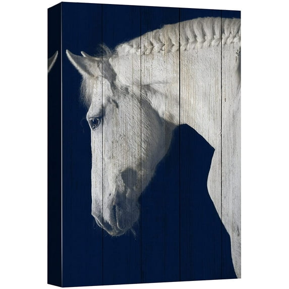 wall26 Canvas Print Wall Art Vintage Wood Panel White Stallion Horse Nature Animals Digital Art Realism Decorative Farmhouse Zen Rustic Multicolor Wildlife for Living Room, Bedroom, Office - 24"