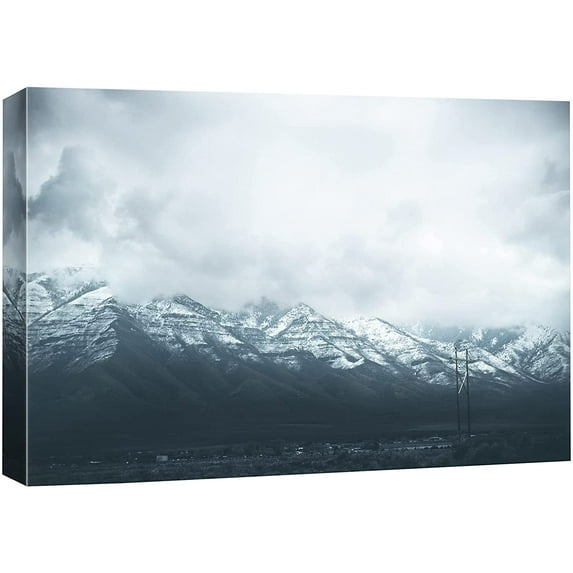 wall26 Canvas Print Wall Art Washed Out Blue Duotone Mountain Ranges with Clouds Nature Wilderness Photography Modern Art Rustic Scenic Colorful Multicolor for Living Room, Bedroom, Office - 12"