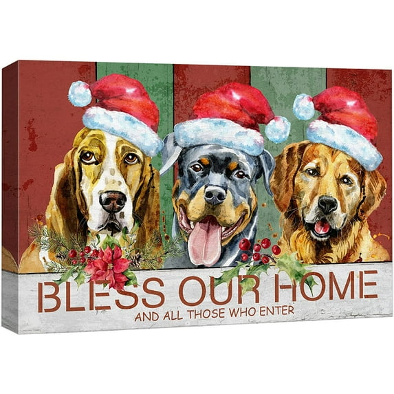 wall26 Canvas Print Wall Art Watercolor Dogs Christmas Santa Hats Celebrations & Holidays Decorative Illustration Modern Art Scenic Colorful Warm for Living Room, Bedroom, Office - 24"x36&qu