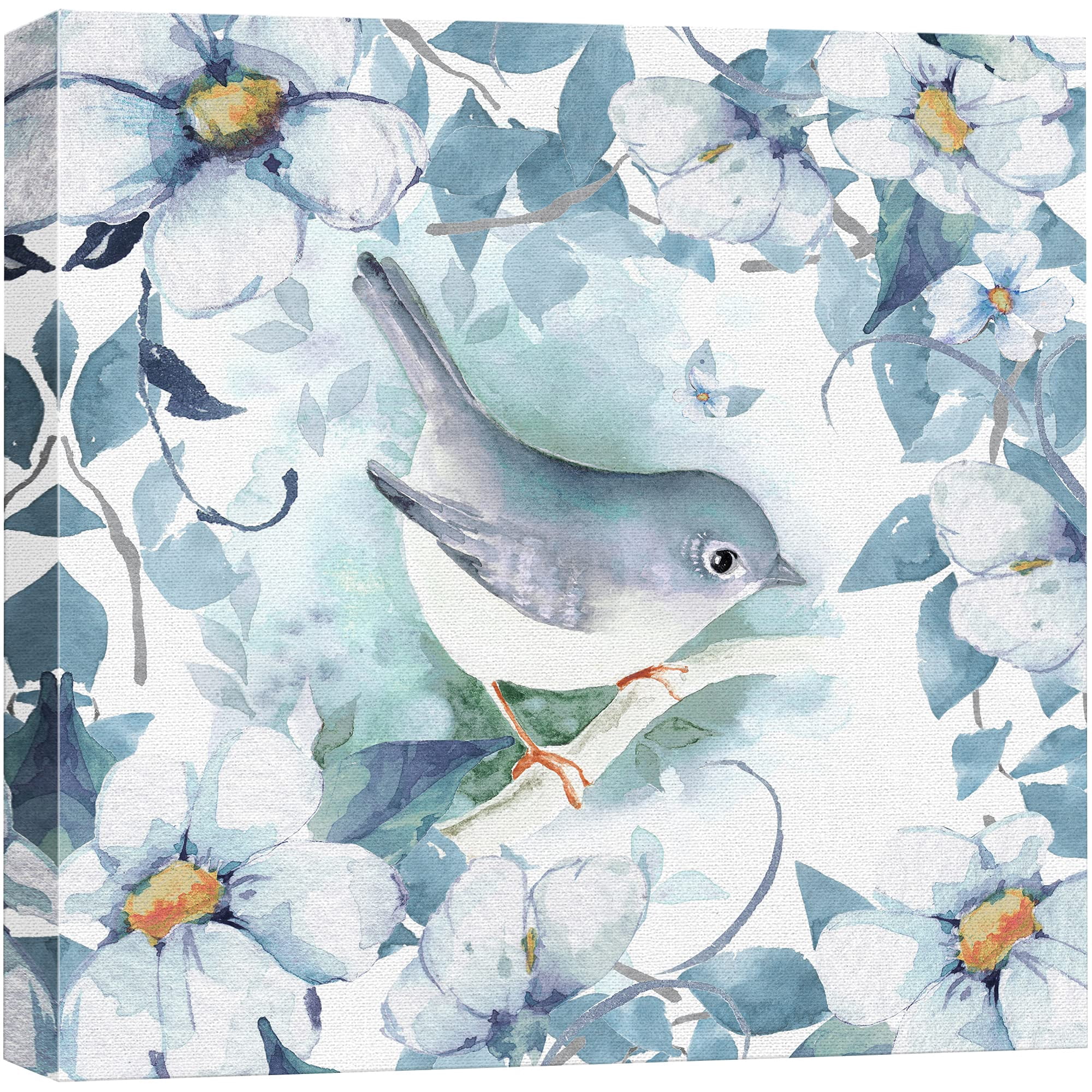 wall26 Canvas Print Wall Art Watercolor Effect Bluebird with Daisies Animals Wildlife ...