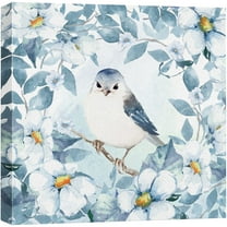 wall26 Canvas Print Wall Art Watercolor Effect Bluebird with Daisy Frame Animals Wildlife Illustrations Modern Art Rustic Scenic Colorful Farmhouse/Country for Living Room, Bedroom, Office - 16"