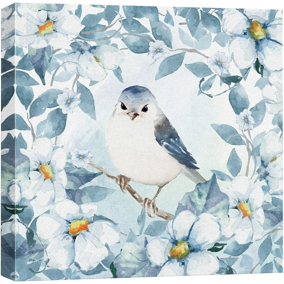 wall26 Canvas Print Wall Art Watercolor Effect Bluebird with Daisy Frame Animals Wildlife Illustrations Modern Art Rustic Scenic Colorful Farmhouse/Country for Living Room, Bedroom, Office - 16&quot;