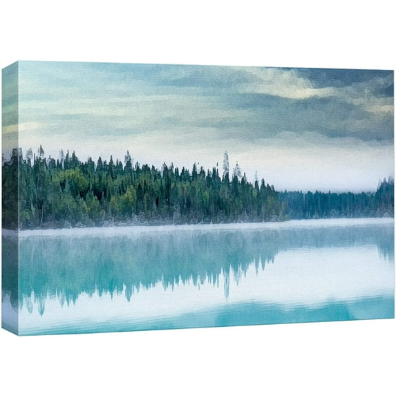 wall26 Canvas Print Wall Art Watercolor Forest &amp; Lake Reflection Landscape Nature Wilderness Illustrations Modern Art Rustic Scenic Dramatic Multicolor for Living Room, Bedroom, Office - 12"