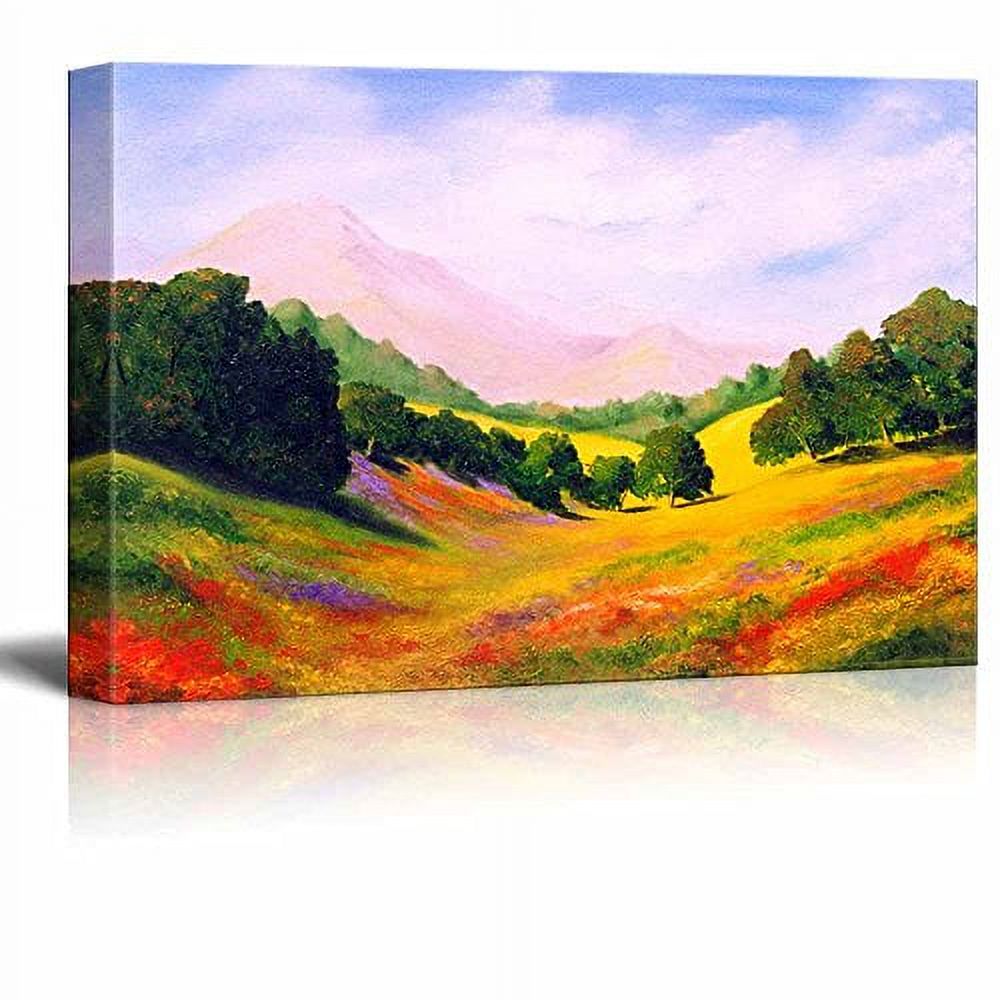 wall26 Canvas Print Wall Art Watercolor Green, Red amp; Yellow Mountain  Meadow Nature Wilderness Illustrations Modern Art Rustic Scenic Colorful  Multicolor for Living Room, Bedroom, Office 12quot