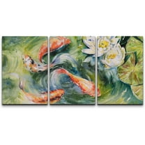 wall26 Canvas Print Wall Art Watercolor Japanese Koi Fish & Water Lily Animals Wildlife Illustrations Realism Rustic Scenic Colorful Multicolor for Living Room, Bedroom, Office - 24"x36"