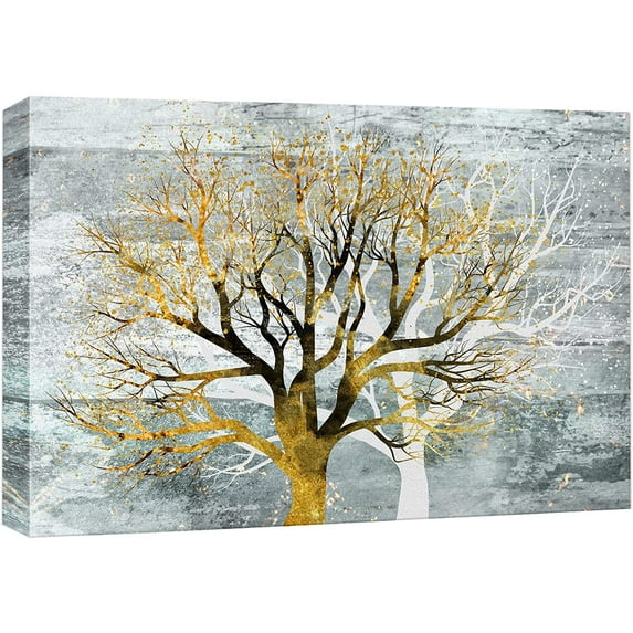 wall26 Canvas Print Wall Art Watercolor Pastel Gold White Forest Tree Nature Wilderness Illustrations Modern Art Rustic Decorative Relax/Calm for Living Room, Bedroom, Office - 12"x18"