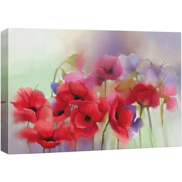 wall26 Canvas Print Wall Art Watercolor Smudge Vibrant Red Daisy Field Floral Botanical Illustrations Modern Art Rustic Scenic Colorful Multicolor for Living Room, Bedroom, Office - 12&quot;x18&quot;