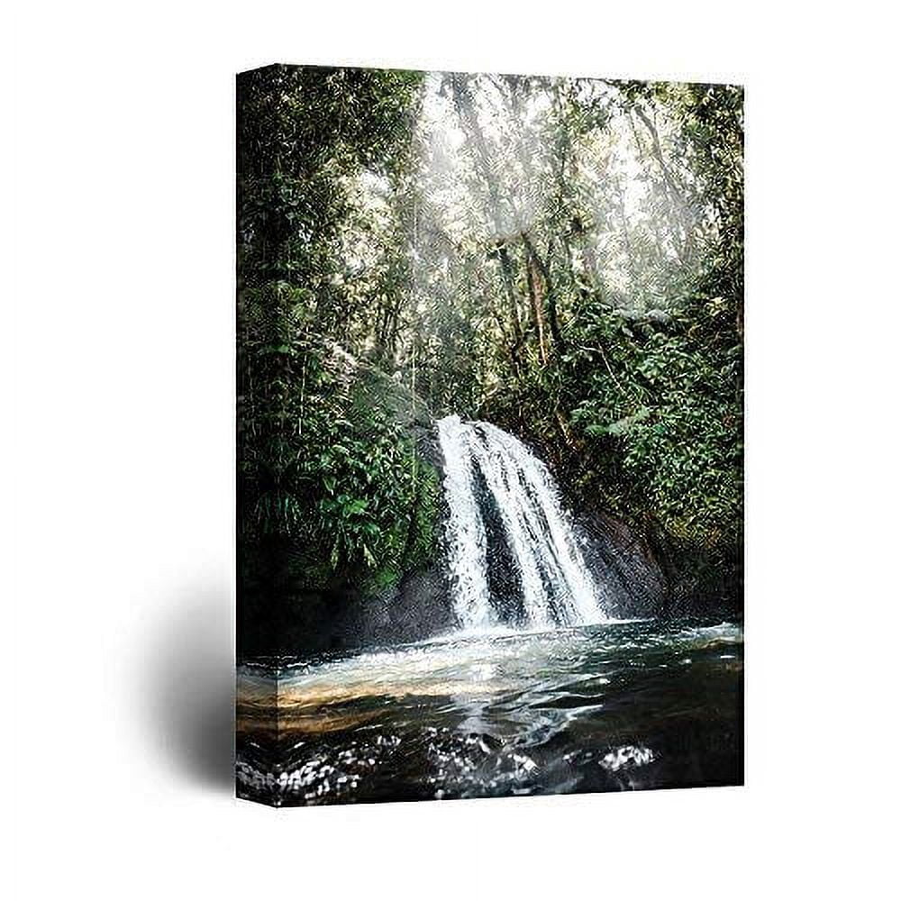 wall26 Canvas Print Wall Art Waterfall Forest Landscape in Sunlight ...