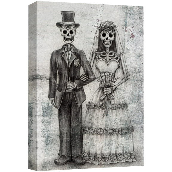 wall26 - Canvas Print Wall Art - Wedding Photo with a Skull Couple - Gallery Wrap Modern Home Art | Ready to Hang - 32x48 inches
